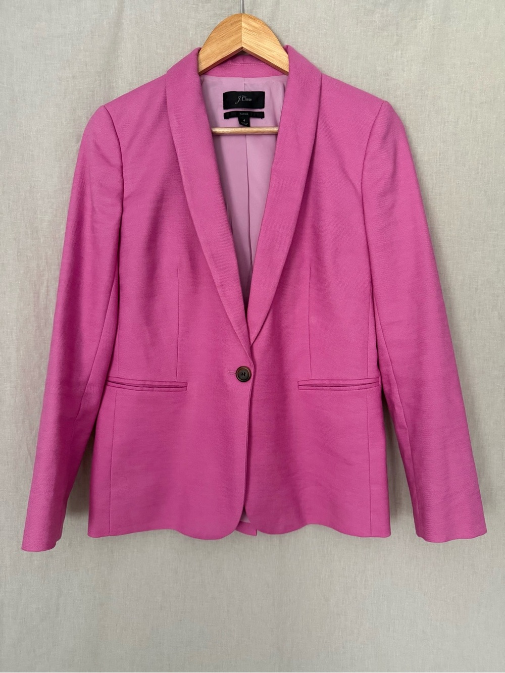 J. Crew Fuchsia Pink Shawl Collar Blazer Linen Blend
